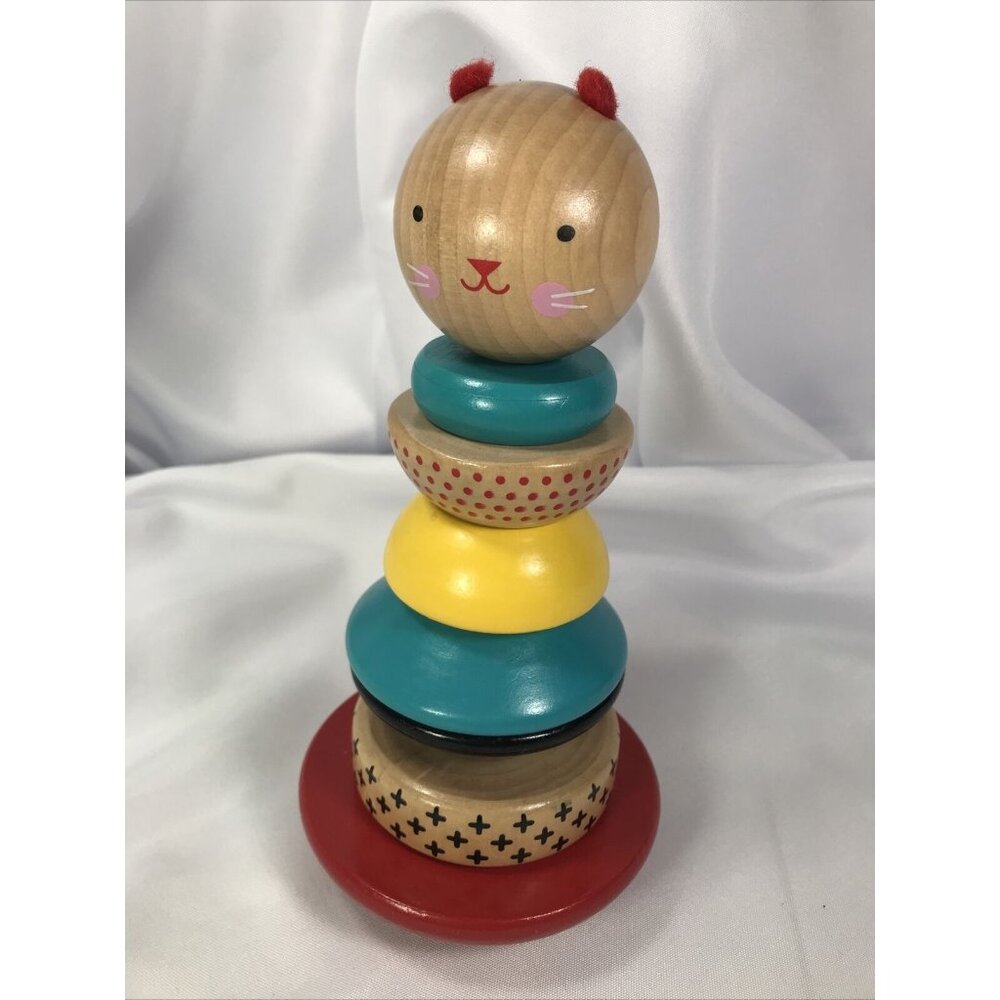 Petit Collage STACKING Modified Cat Kitten Wooden Stacking Wobble Colorful Toy
